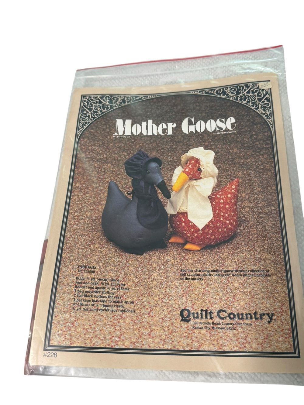 Quilt Country Mother Goose Soft Sculpture Sewing Pattern 228 Vintage 1982 Craft